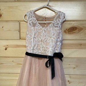 My Michelle Girls Dress Size 8 Flower Girl Black Bow, Pink Chiffon, Sleeveless
